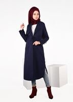 Tesettür giyim LACİVERT BELİ BAĞCIKLI CEPLİ HIRKA 4976