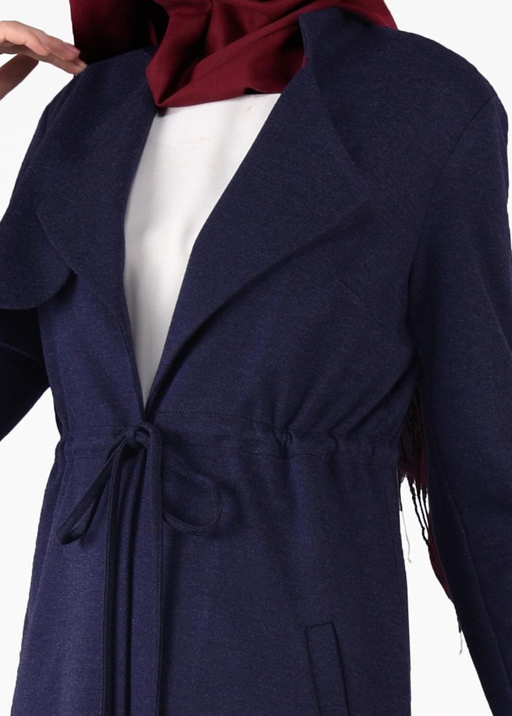 Tesettür giyim LACİVERT BELİ BAĞCIKLI CEPLİ HIRKA 4976