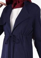 Tesettür giyim LACİVERT BELİ BAĞCIKLI CEPLİ HIRKA 4976