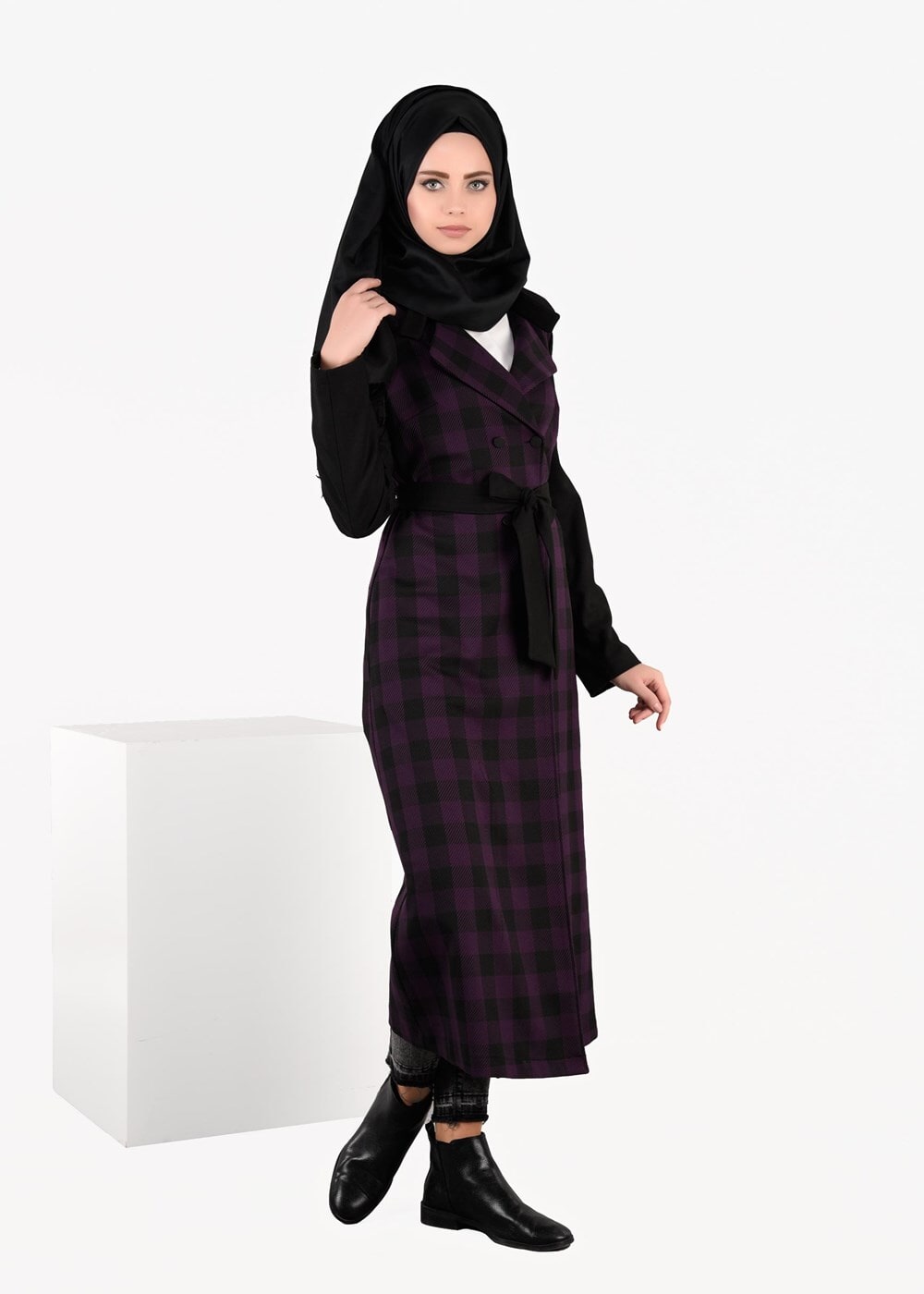 Tesettür giyim MOR EKOSE KRUVAZE CEKET 4994