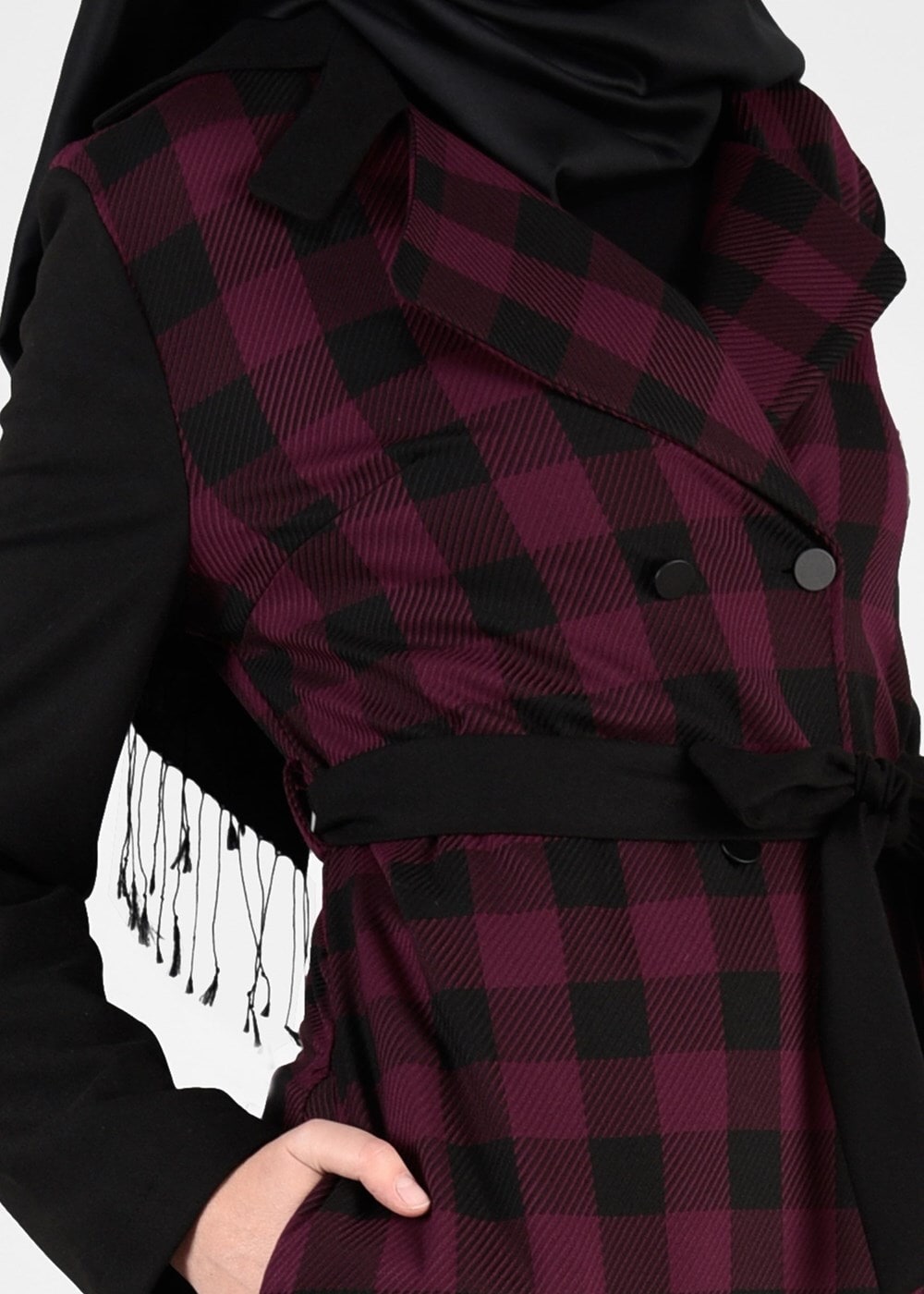 Tesettür giyim BORDO EKOSE KRUVAZE CEKET 4994