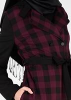 Tesettür giyim BORDO EKOSE KRUVAZE CEKET 4994