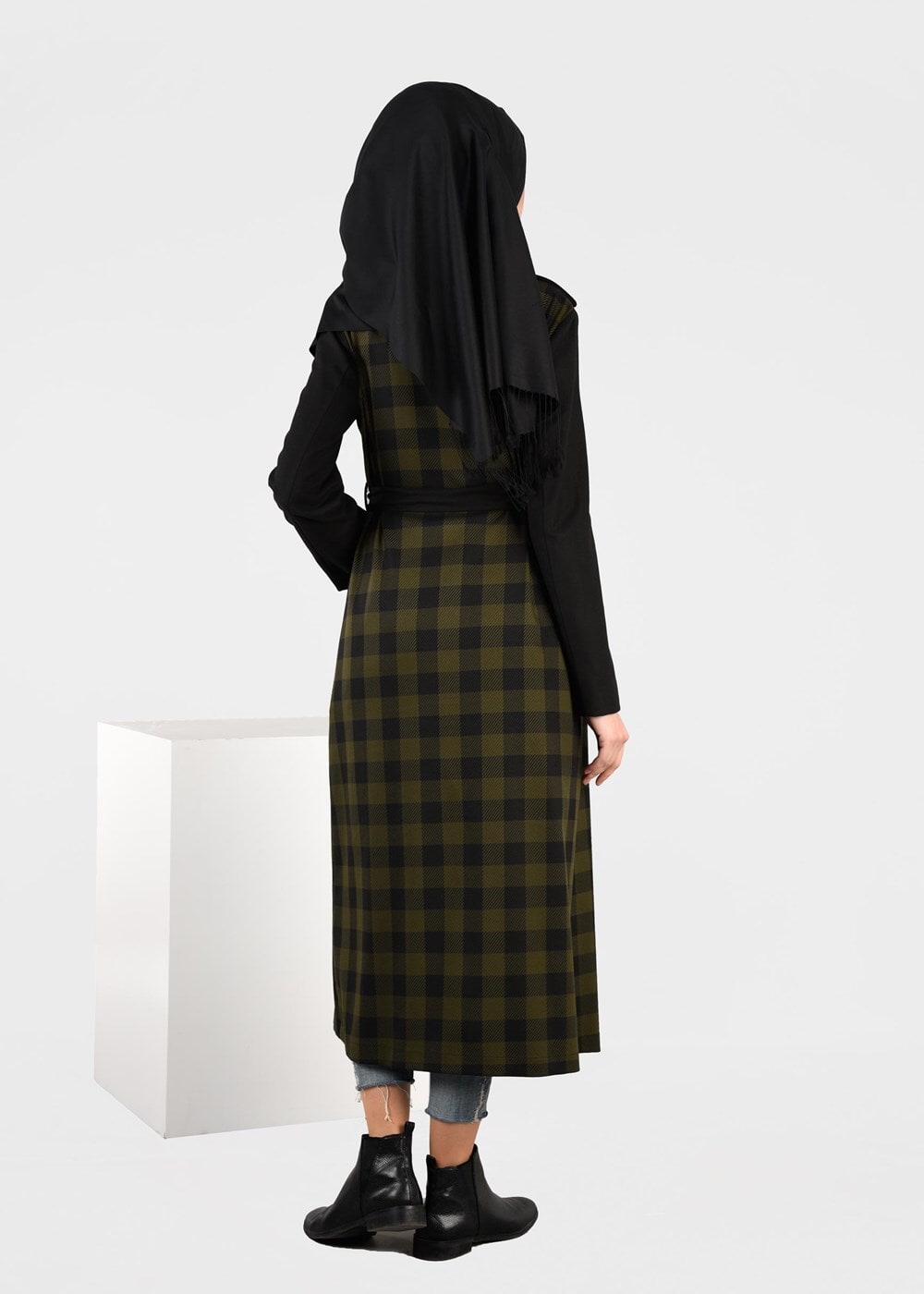 Tesettür giyim HAKİ EKOSE KRUVAZE CEKET 4994