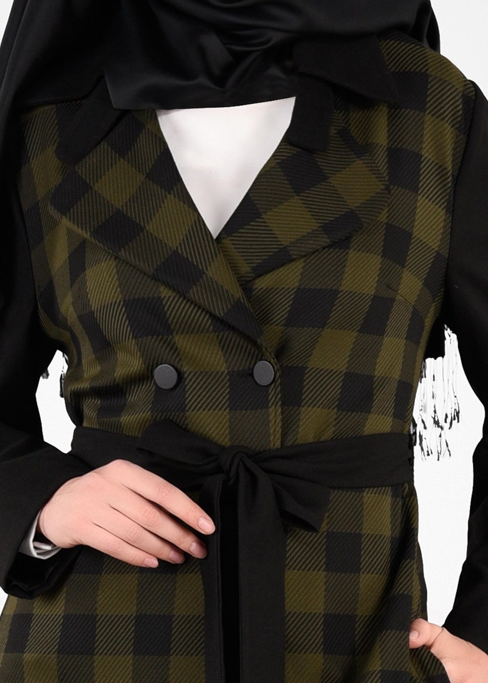 Tesettür giyim HAKİ EKOSE KRUVAZE CEKET 4994