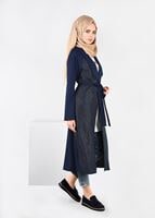 Tesettür giyim LACİVERT KUŞAK DETAYLI DESENLİ HIRKA 4996 