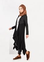 Tesettür giyim SİYAH ASİMETRİK KESİM HIRKA 4997