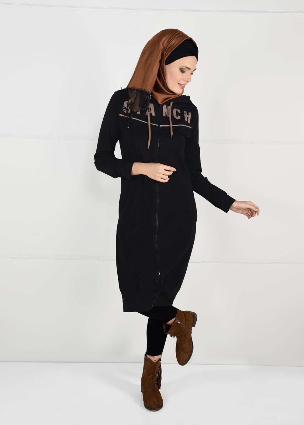 Hijab clothing BLACK HOODED SPORT JACKET 7051 