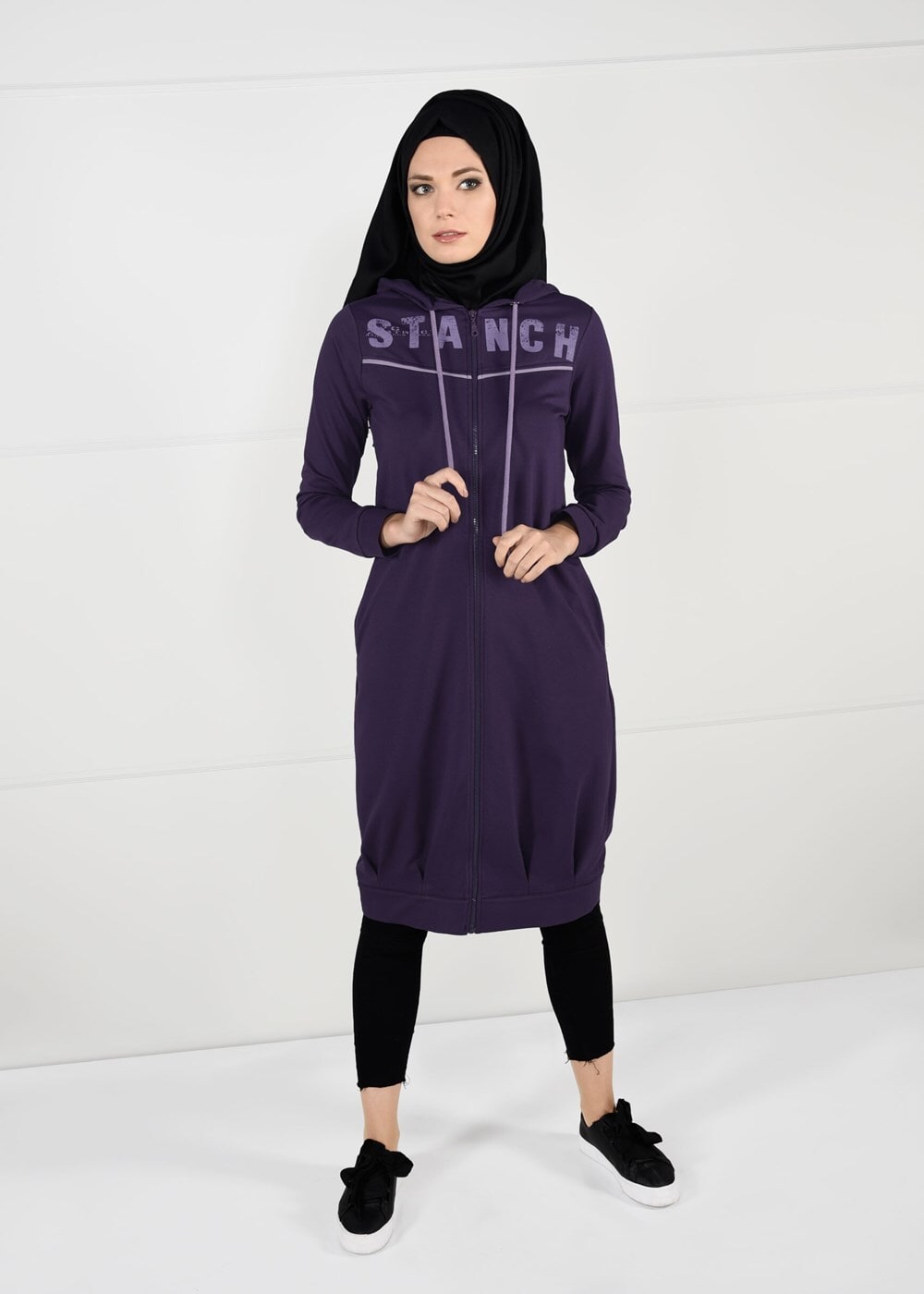 Hijab clothing PURPLE HOODED SPORT JACKET 7051 