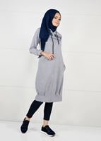 Tesettür giyim GRİ KAPÜŞONLU SPOR CEKET 7051 