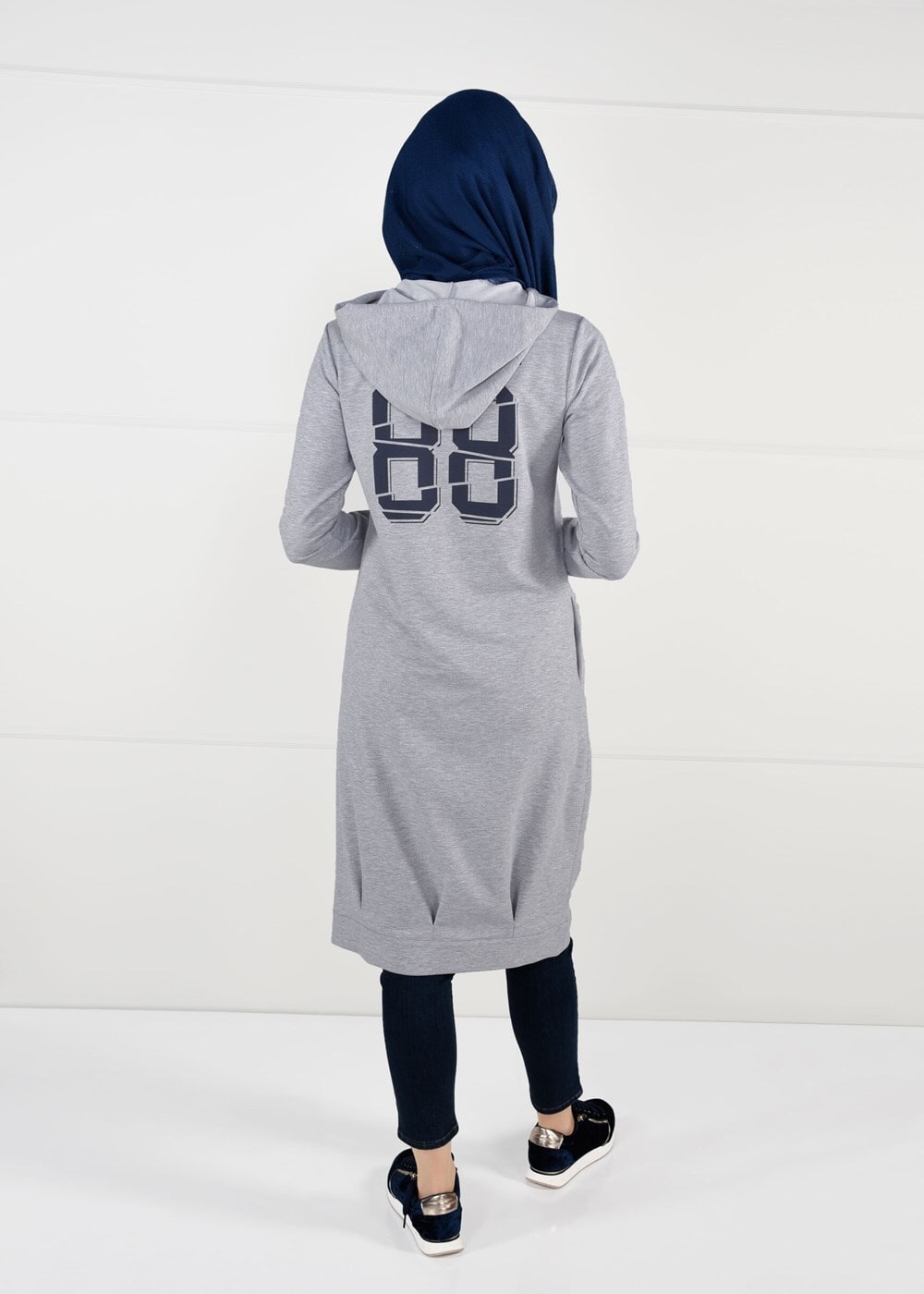 Tesettür giyim GRİ KAPÜŞONLU SPOR CEKET 7051 