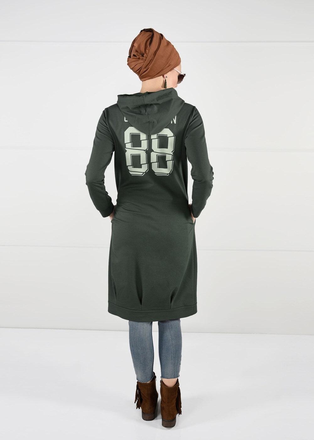 Tesettür giyim HAKİ KAPÜŞONLU SPOR CEKET 7051 