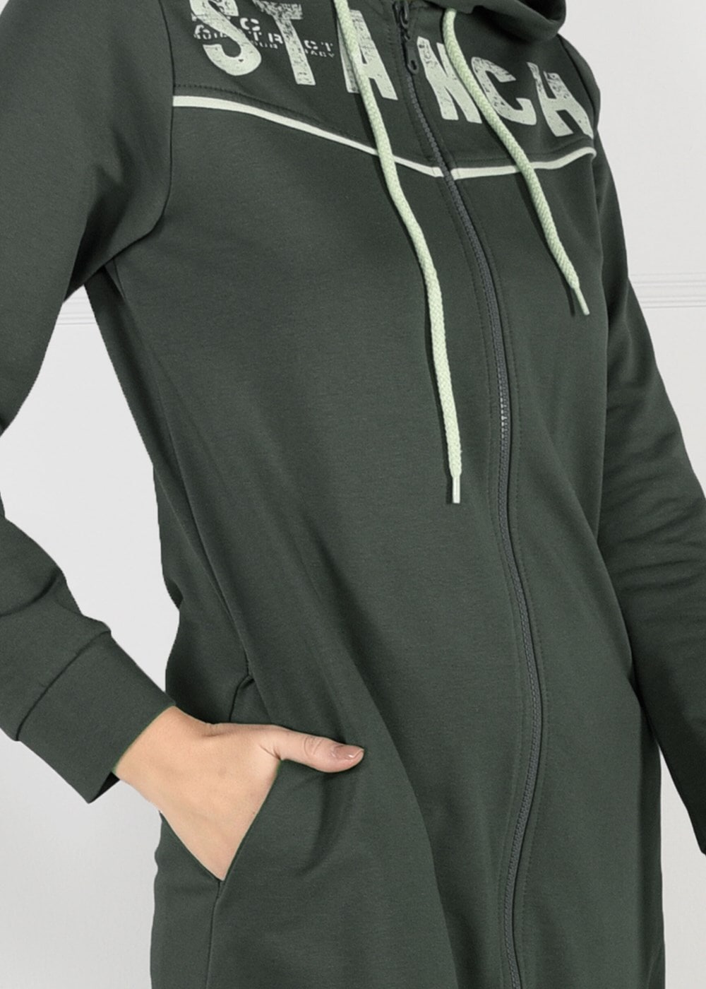 Tesettür giyim HAKİ KAPÜŞONLU SPOR CEKET 7051 