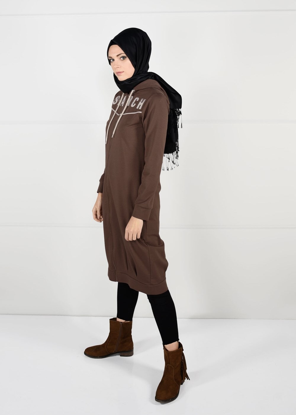 Vêtements hijab BRUN JAQUETTE À CAPUCHE 7051 