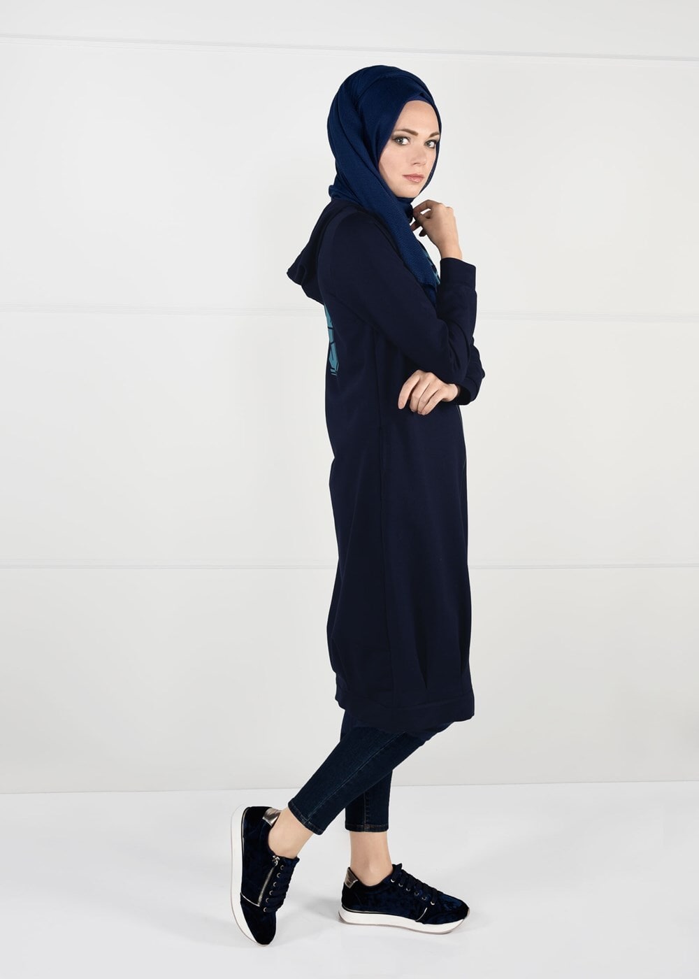 Vêtements hijab BLEU MARINE JAQUETTE À CAPUCHE 7051 