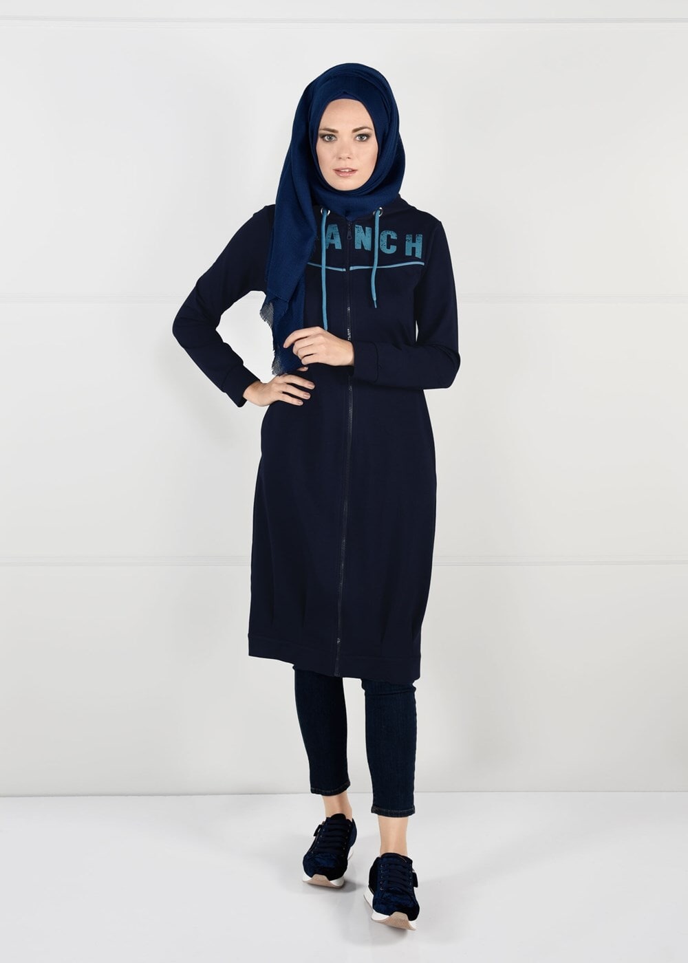 Vêtements hijab BLEU MARINE JAQUETTE À CAPUCHE 7051 