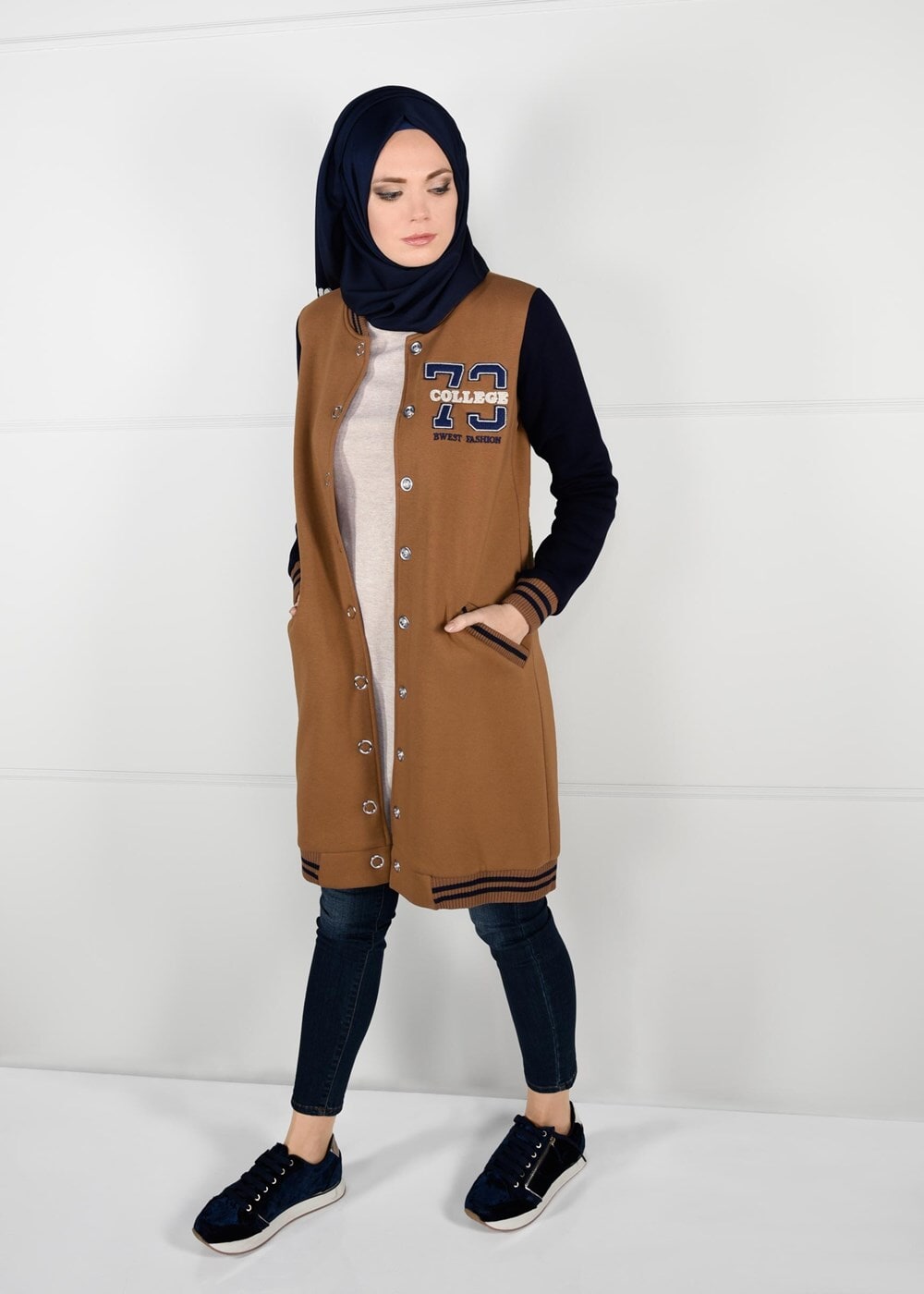 Tesettür giyim TURUNCU ARMA DETAYLI RİBANALI KOLEJ CEKET 9221 