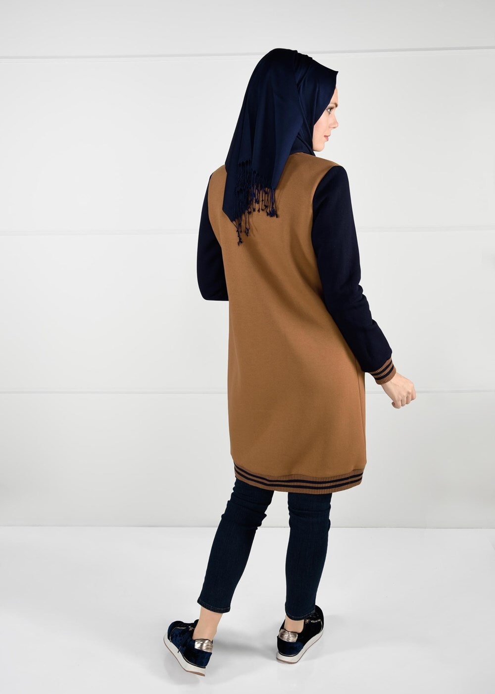 Tesettür giyim TURUNCU ARMA DETAYLI RİBANALI KOLEJ CEKET 9221 