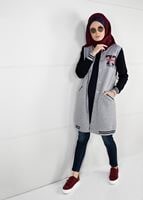 Tesettür giyim GRİ ARMA DETAYLI RİBANALI KOLEJ CEKET 9221 