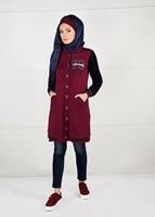 Tesettür giyim BORDO ARMA DETAYLI RİBANALI KOLEJ CEKET 9221 