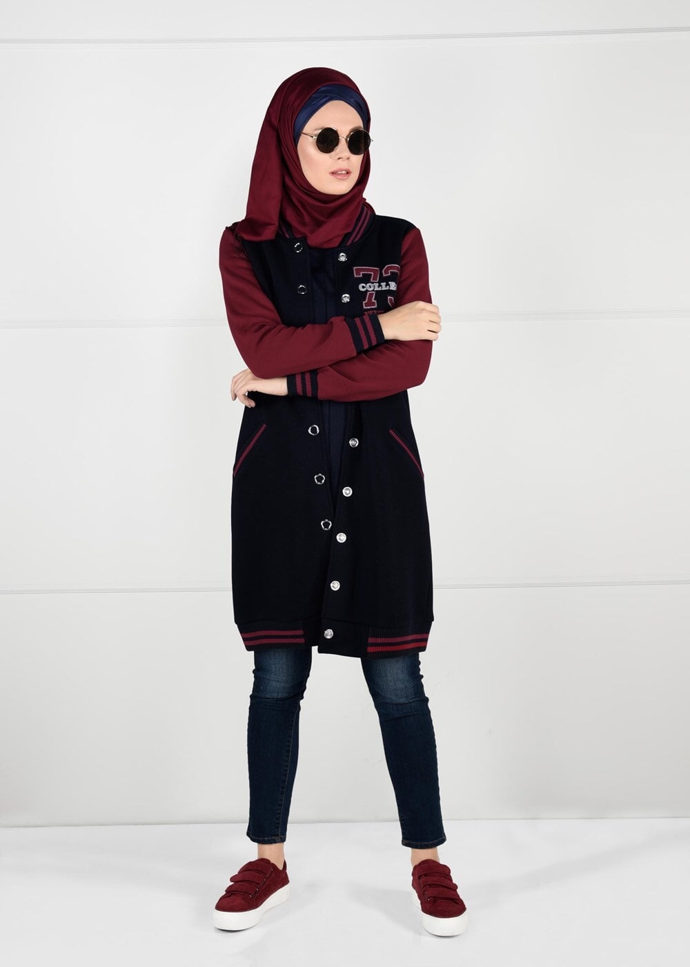Tesettür giyim LACİVERT ARMA DETAYLI RİBANALI KOLEJ CEKET 9221 