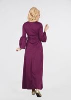 Tesettür giyim MOR İSPANYOL KOL KUŞAKLI ELBİSE  0583 