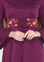 Tesettür giyim MOR İSPANYOL KOL KUŞAKLI ELBİSE  0583 