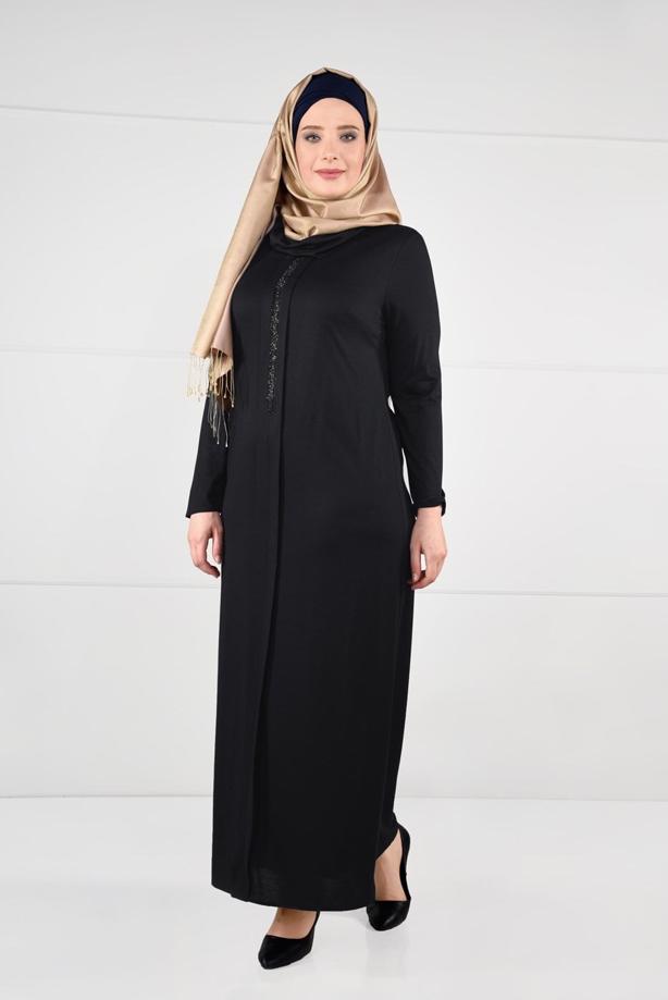 Vêtements hijab NOIR ROBE À IMPRIMÉE 2645 - TRENDTESETTÜR