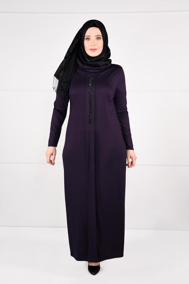 Vêtements hijab POURPRE ROBE À IMPRIMÉE 2645 - TRENDTESETTÜR