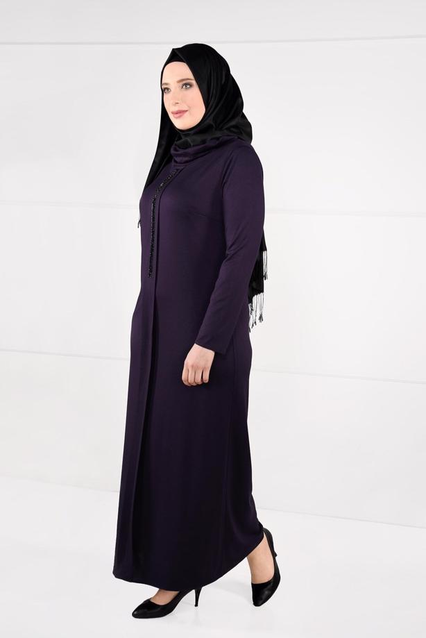 Vêtements hijab POURPRE ROBE À IMPRIMÉE 2645 - TRENDTESETTÜR
