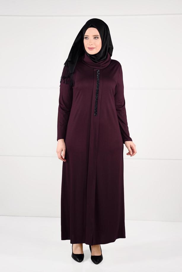 Vêtements hijab ROUGE BORDEAUX ROBE À IMPRIMÉE 2645 - TRENDTESETTÜR