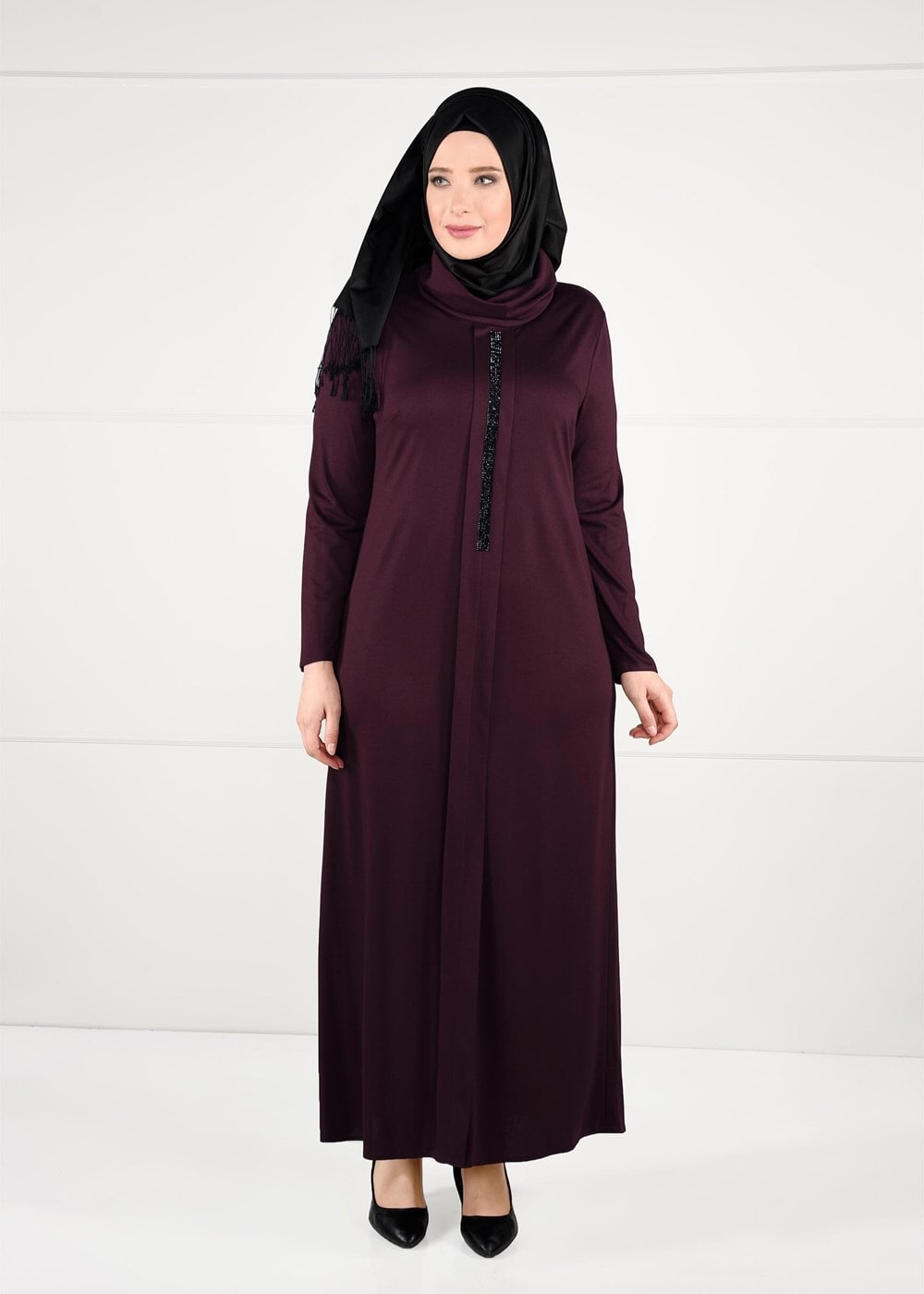 Vêtements hijab ROUGE BORDEAUX ROBE À IMPRIMÉE 2645