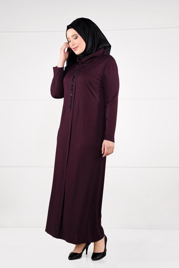 Vêtements hijab ROUGE BORDEAUX ROBE À IMPRIMÉE 2645 - TRENDTESETTÜR