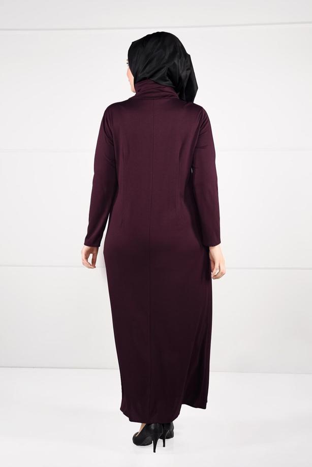 Vêtements hijab ROUGE BORDEAUX ROBE À IMPRIMÉE 2645 - TRENDTESETTÜR