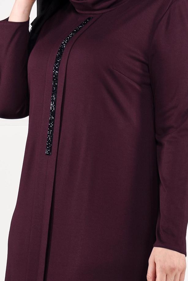 Vêtements hijab ROUGE BORDEAUX ROBE À IMPRIMÉE 2645 - TRENDTESETTÜR