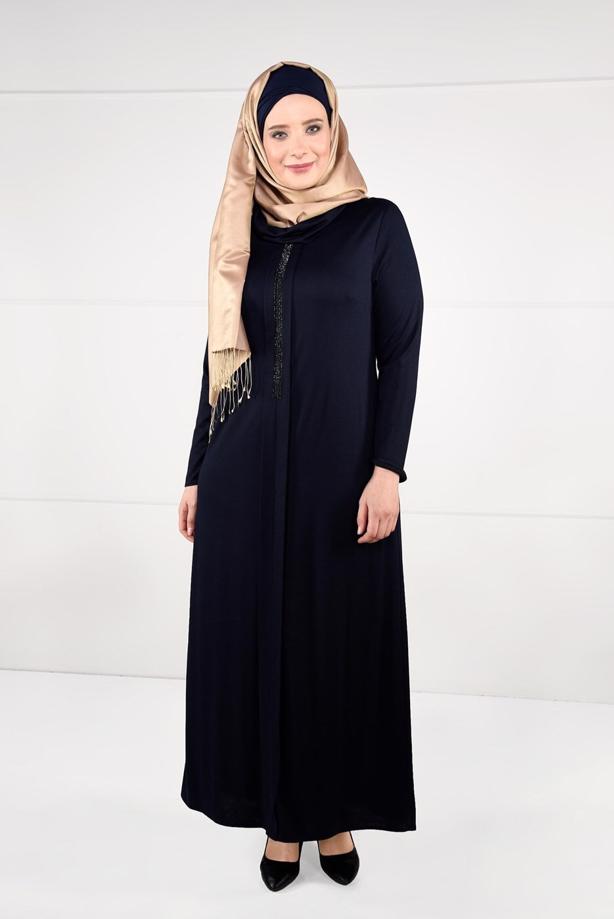 Vêtements hijab BLEU MARINE ROBE À IMPRIMÉE 2645 - TRENDTESETTÜR