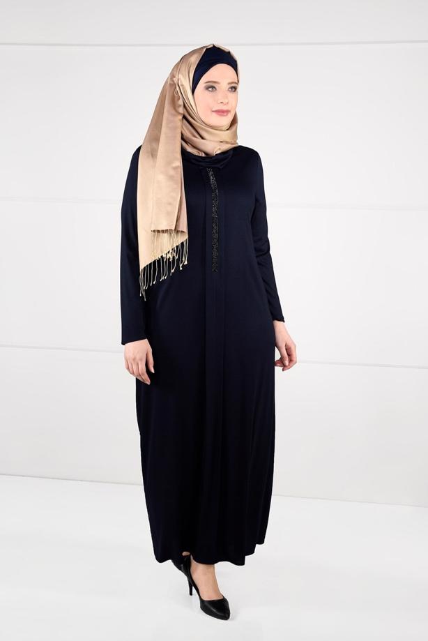 Vêtements hijab BLEU MARINE ROBE À IMPRIMÉE 2645 - TRENDTESETTÜR