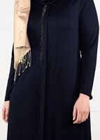 Tesettür giyim LACİVERT TAŞ BASKI DETAYLI ELBİSE 2645