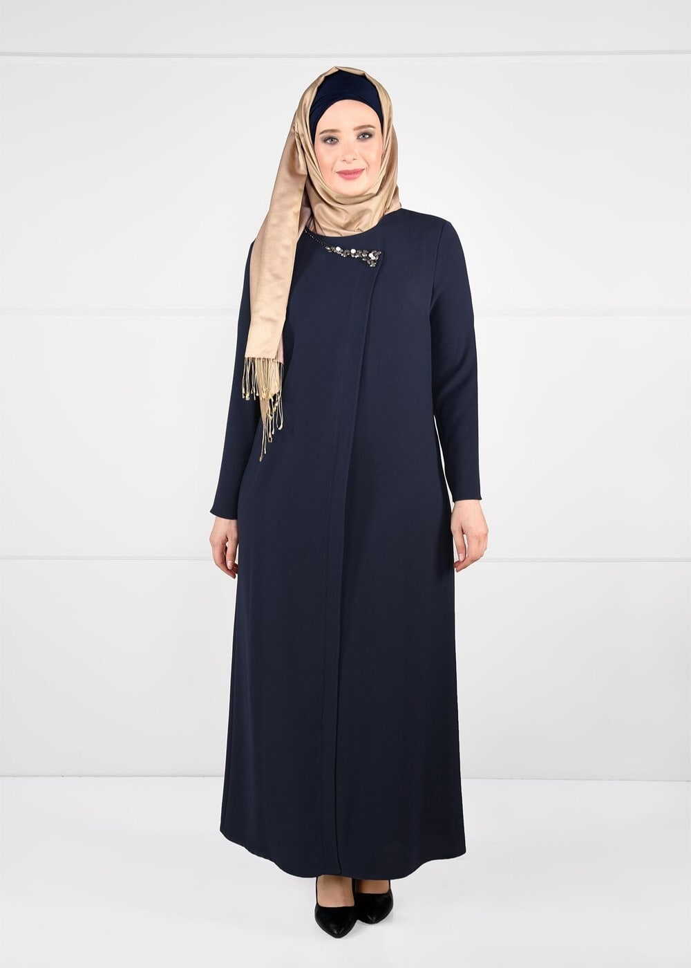 Vêtements hijab BLEU MARINE ROBE À EMBELIE 2646 