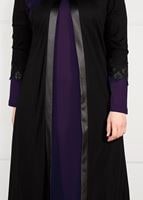 Tesettür giyim MOR DERİ BİYE ŞERİTLİ GÜPÜRLÜ 2Lİ ELBİSELİ TAKIM 2657 