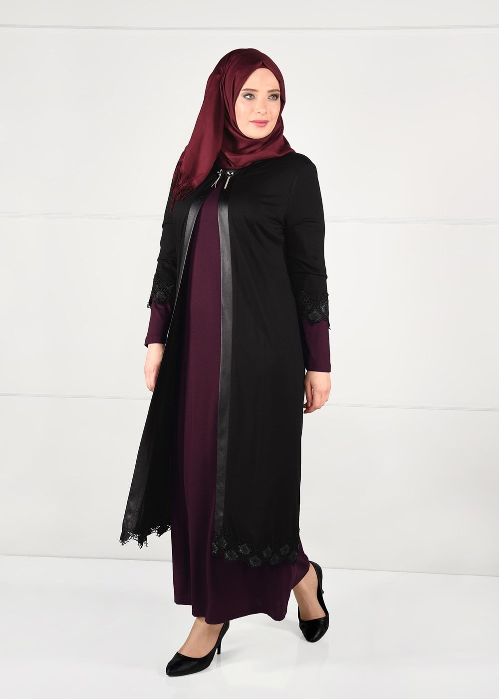 Vêtements hijab ROUGE BORDEAUX ROBE & COSTUME À GUIPURES 2657 