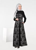 Tesettür giyim GRİ JAKARLI KLOŞ ELBİSE 4795 