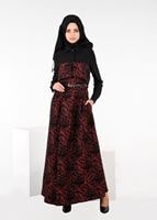 Tesettür giyim BORDO JAKARLI KLOŞ ELBİSE 4795 