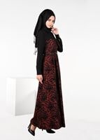 Tesettür giyim BORDO JAKARLI KLOŞ ELBİSE 4795 