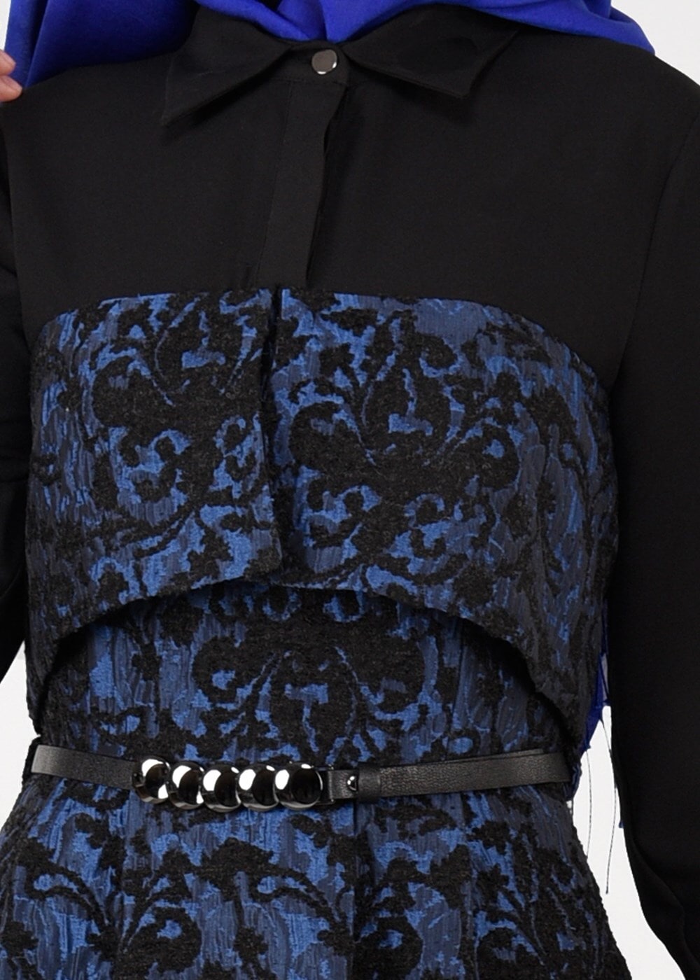 Tesettür giyim LACİVERT JAKARLI KLOŞ ELBİSE 4795 