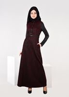Hijab clothing CLARET RED SNAP DETAILED DRESS 4796 