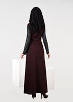 Tesettür giyim BORDO ÇITÇITLI JAKARLI ELBİSE 4796