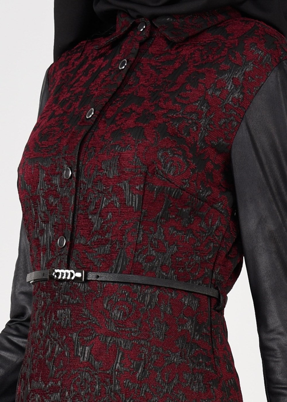 Hijab clothing CLARET RED SNAP DETAILED DRESS 4796 