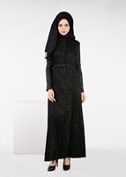 Tesettür giyim HAKİ ÇITÇITLI JAKARLI ELBİSE 4796