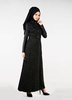 Tesettür giyim HAKİ ÇITÇITLI JAKARLI ELBİSE 4796