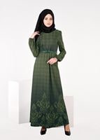 Tesettür giyim HAKİ EKOSE DEGRADELİ ELBİSE 4848